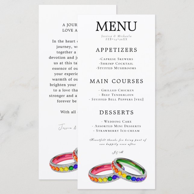 Menu 🌈 + Com texto adorável LGBTQ Entrelaçado no Orgul (Frente/Verso)