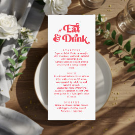 Menu Coma e beba Casamento Retro Vermelho e Branco