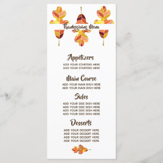 Menu Comensal personalizado da acção de graças das