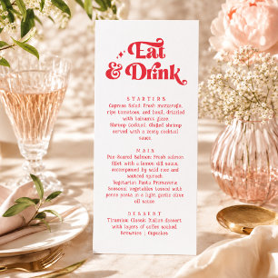 Menu Comer & Beber Casamento Retro Vermelho e Branco