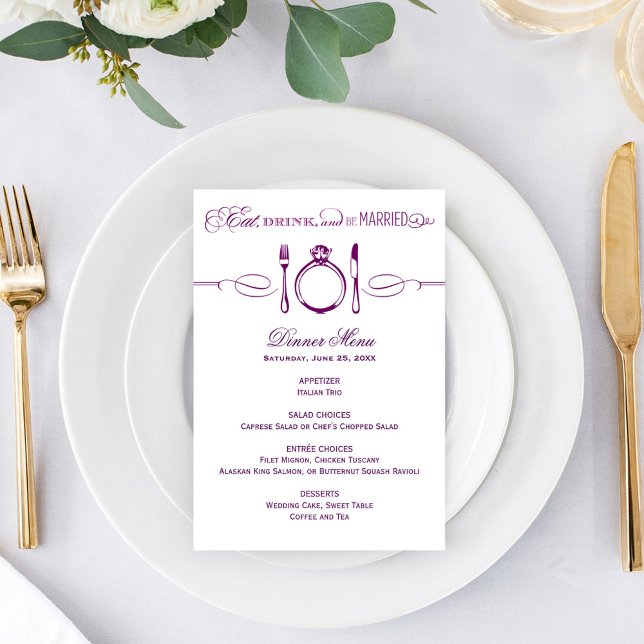 Menu Comer Beber e Ser Casado Jantar de Noivado Roxo (Criador carregado)