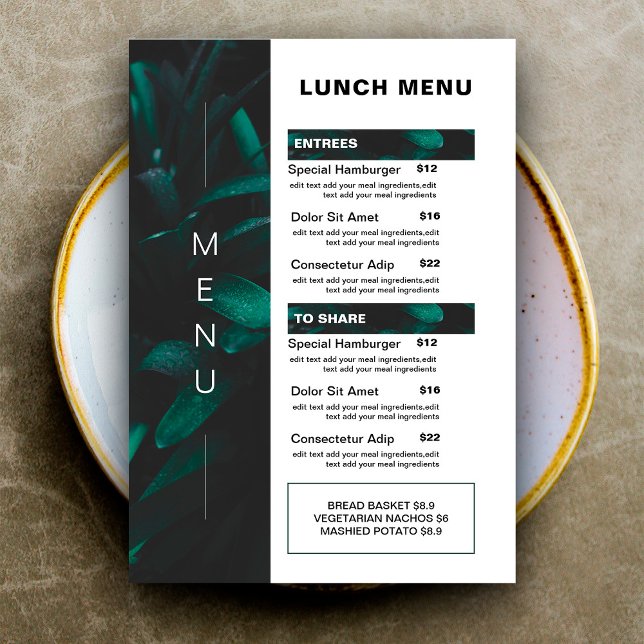 Menu Comida de almoço do Restaurante Moderno | Lis (Criador carregado)
