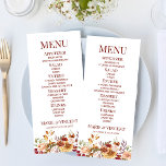 Menu Comida de Casamento das Flores de Laranja Queimada<br><div class="desc">Este é um Menu de Comida de Casamento Flores Laranja Queimadas Burgundy.</div>