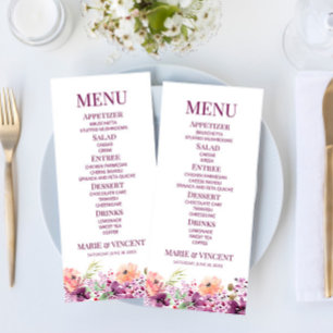 Menu Comida De Casamento De Flores De Roxo Violeta
