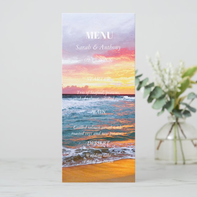 Menu Comida de Casamento de Verão de Praia Tropical (Em pé/Frente)