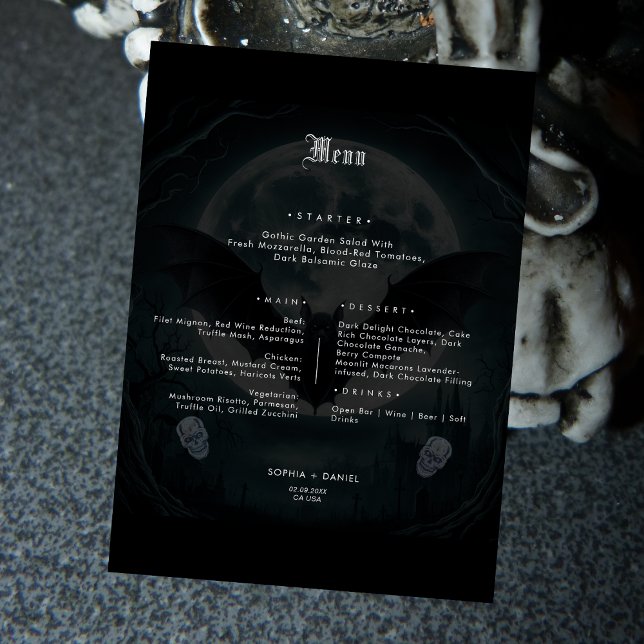 Menu Comida de Casamento Gótico Vitoriano de Bats Simpl (Criador carregado)