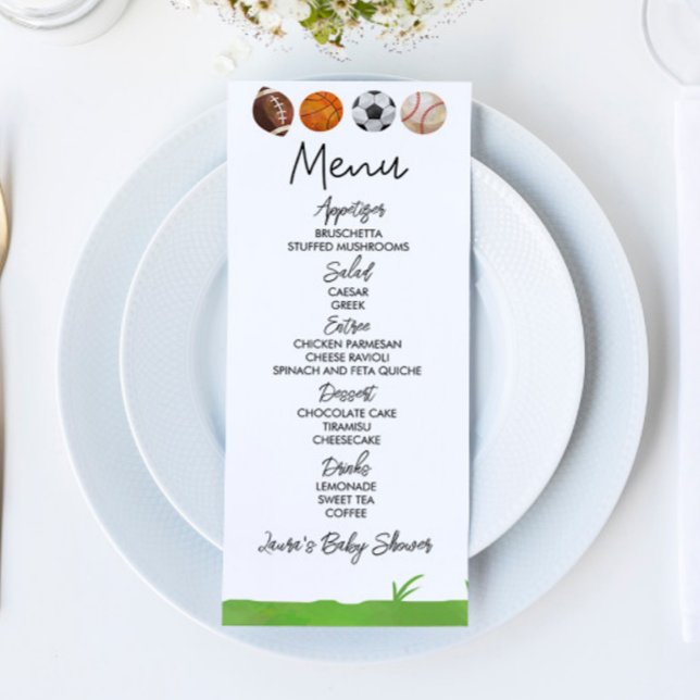 Menu Comida de Chá de fraldas de futebol desportivo (Criador carregado)