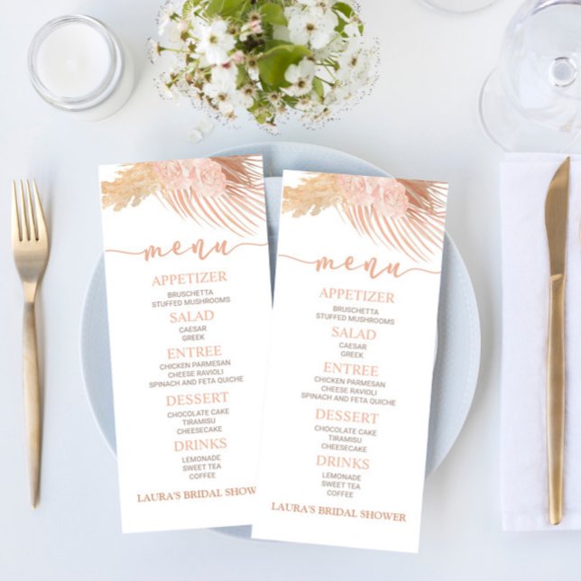 Menu Comida de Chá de panela Flor Flor Rosa Suave Boho (Criador carregado)