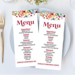 Menu Comida de Festa de aniversário de Flor Selvagem