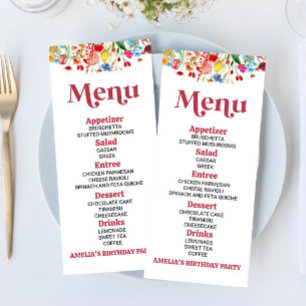 Menu Comida de Festa de aniversário de Flor Selvagem