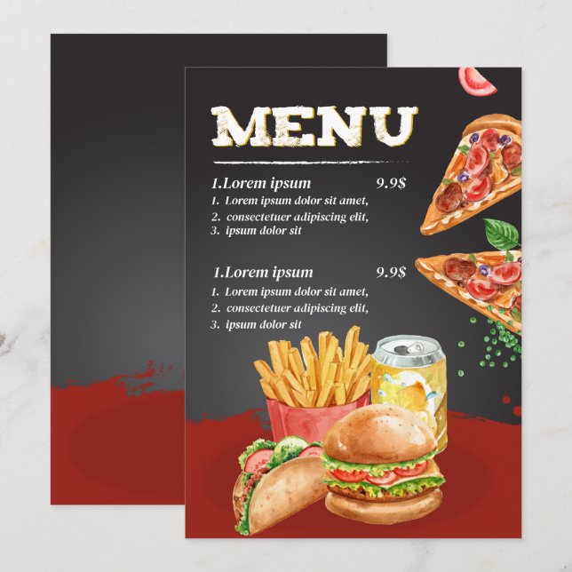 Menu Comida de restaurante de fast food (Frente/Verso)
