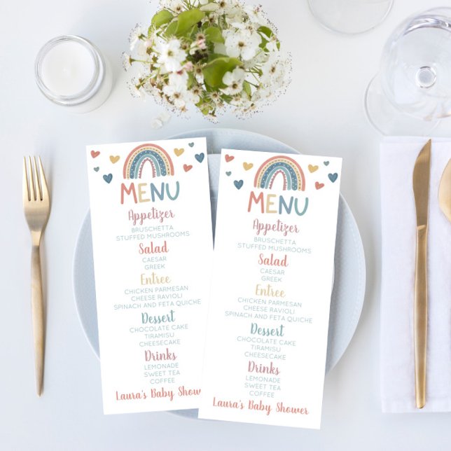 Menu Comida do Chá de fraldas Arco-Íris Boho (Criador carregado)