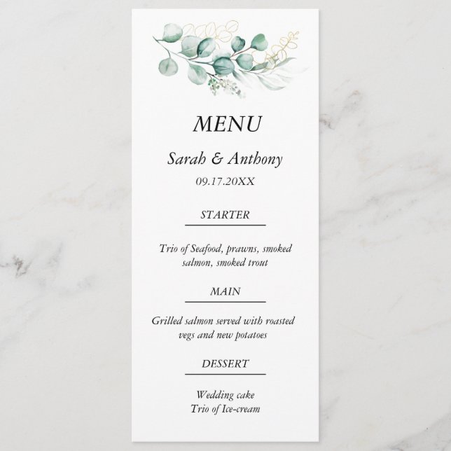 Menu Comida Rustic Eucalyptus Boho Greenery (Frente)