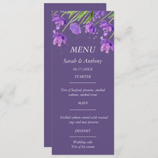 Menu Comida Simples E Simples De Casamento Floral (Frente/Verso)