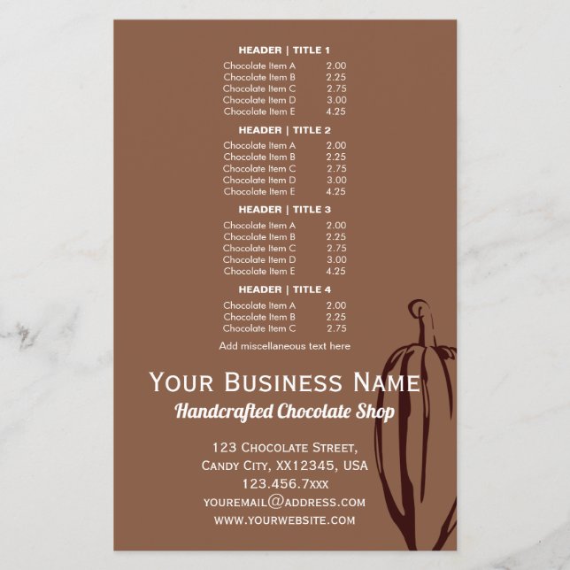 Menu Compro de Chocolatite de Chocolates de cacau  (Frente)