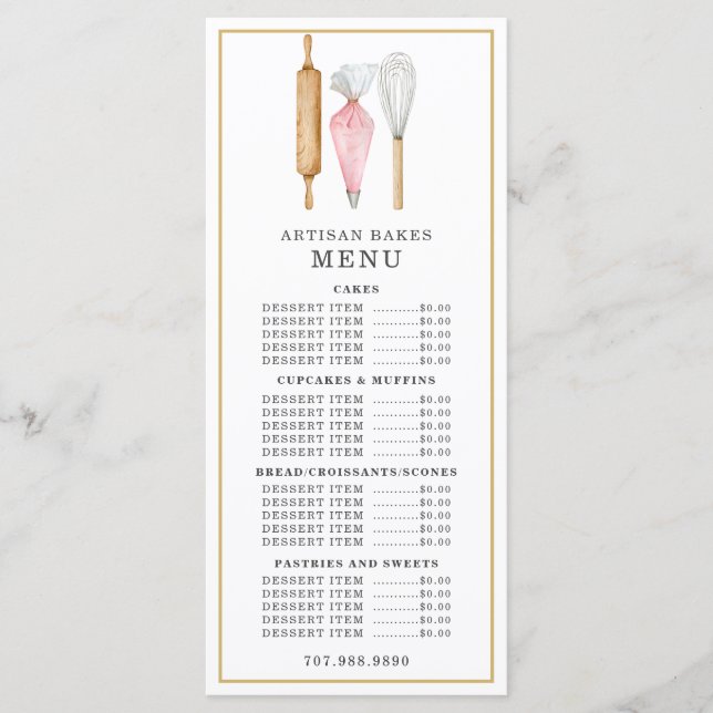 Menu Confeiteiro de Padaria Aquarela Utensílios de Assa (Frente)