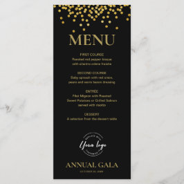 Menu Confetti Dourado no Elegante da Black Annual Gala 
