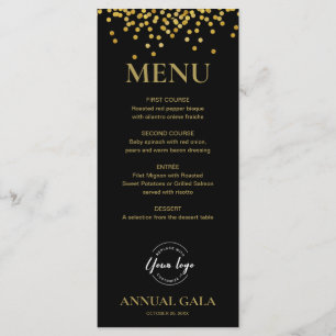 Menu Confetti Dourado no Elegante da Black Annual Gala 