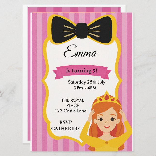 Menu Convidado de aniversário da Princesa Rosa | zazzle (Frente/Verso)