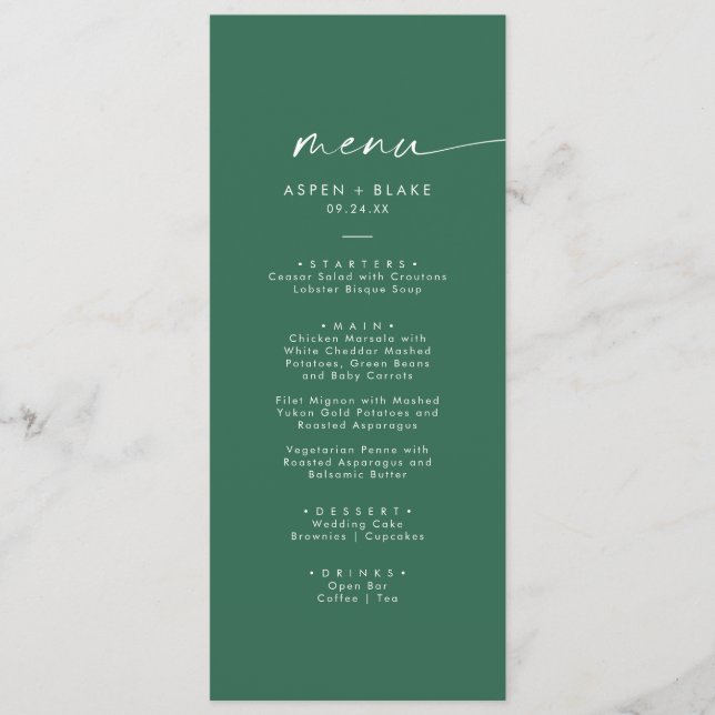 Menu Coordenada de Aquarela Moderna | Casamento Verde (Frente)