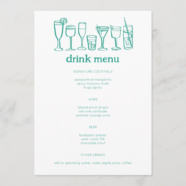 Menu Coquetéis Desenhos de Portas Bebida PERSONALIZADA  (Frente)