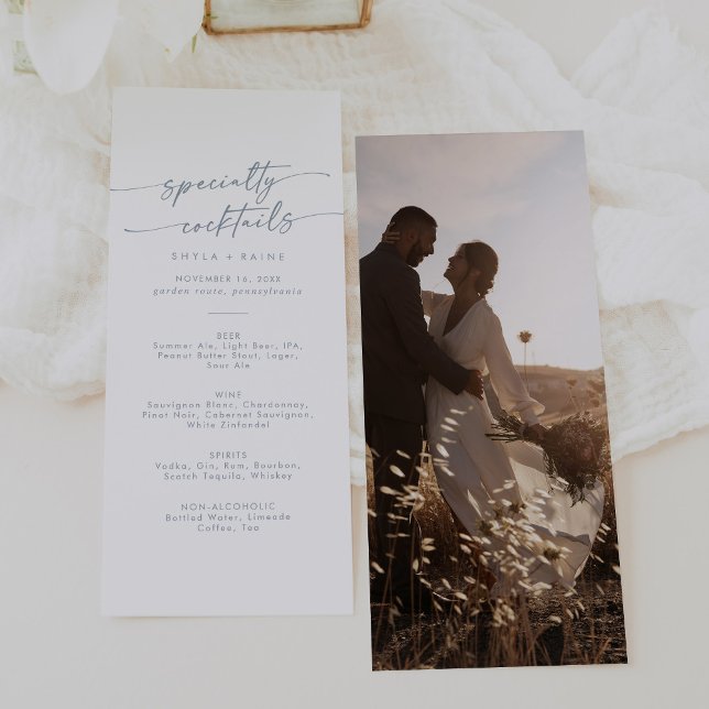 Menu Coquetéis do Boho Chic Slate Blue Photo Specialty (Criador carregado)