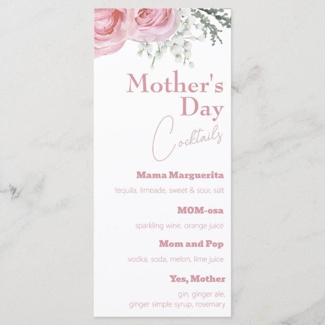 Menu Coquetéis Elegantes para o Dia das Mães (Frente)