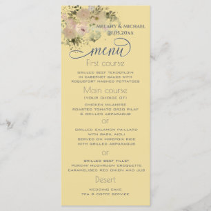 Menu Cor d'água amarela Mellow boho, tendência floral