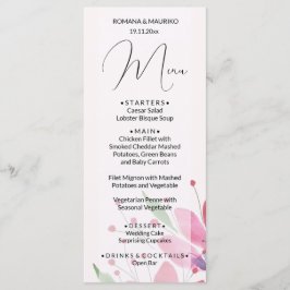 Menu Cor d'água do País Elegante Cor Floral Rosa