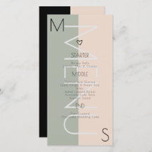 Menu Cor-de-Rosa Monograma de Casamento de Coração