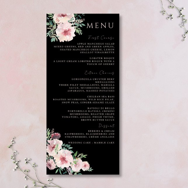 Menu Cor Floral Elegante Negra (Criador carregado)