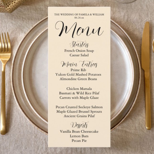 Menu Cor Jantar de Casamento Estilo Simples Champanhe (In Situ Table)