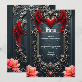 Menu Coração Alado Carmesim Romântico Gótico Elegante