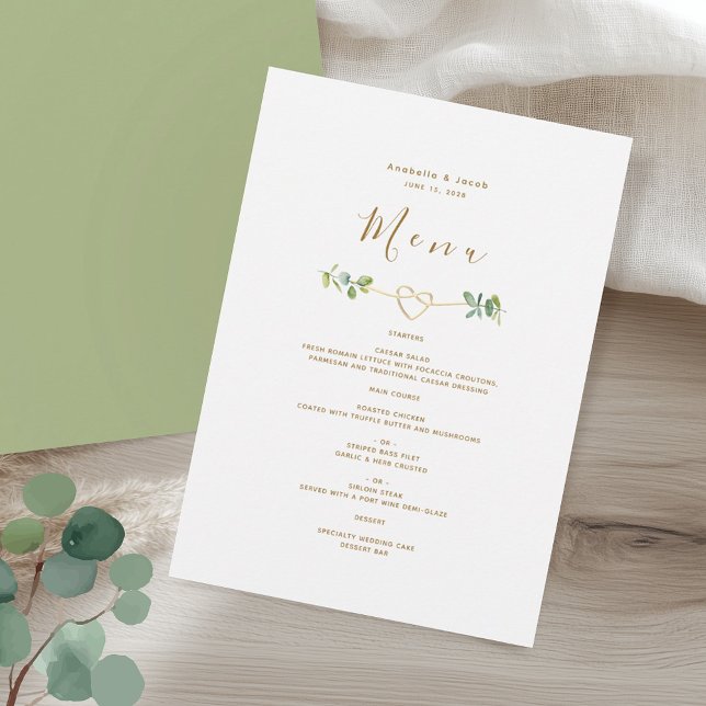 Menu Coração Dourado de Verde no Casamento (Criador carregado)
