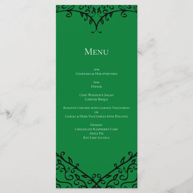 Menu Coração Gótico-Menu Plano Verde e Preto (Frente)