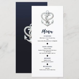 Menu Coração Náutico Corda Âncora Cardápio de Casamento