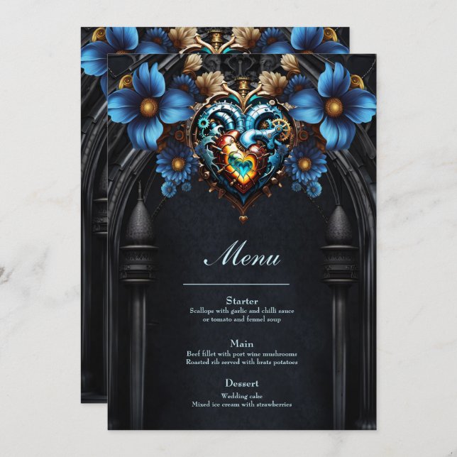 Menu Coração nobre steampunk (Frente/Verso)