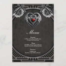 Menu Coração prateado com asas.