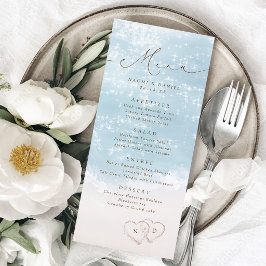 Menu Corações de roteiro moderno na areia Casamento na