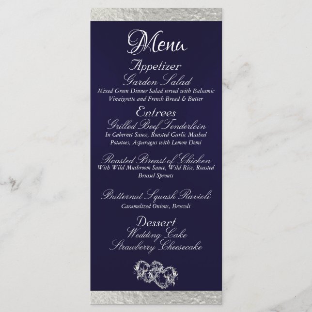 Menu Corações e Monograma - Casamento Azul-Marinho/Prat (Frente)