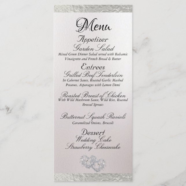 Menu Corações e Monograma - Casamento Branco/Prateado (Frente)