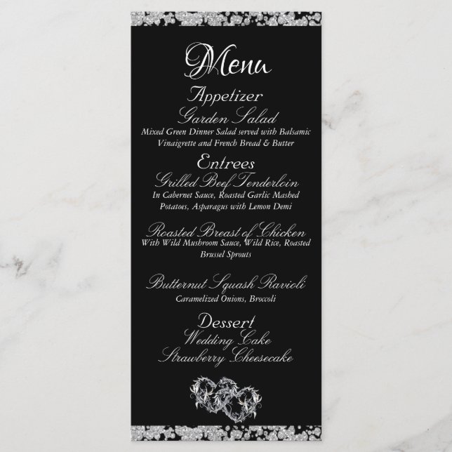 Menu Corações, Monograma e Lobras - Casamento Preto (Frente)