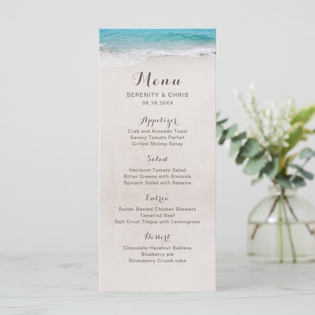 Menu Corações no casamento da praia de destino da areia (Em pé/Frente)