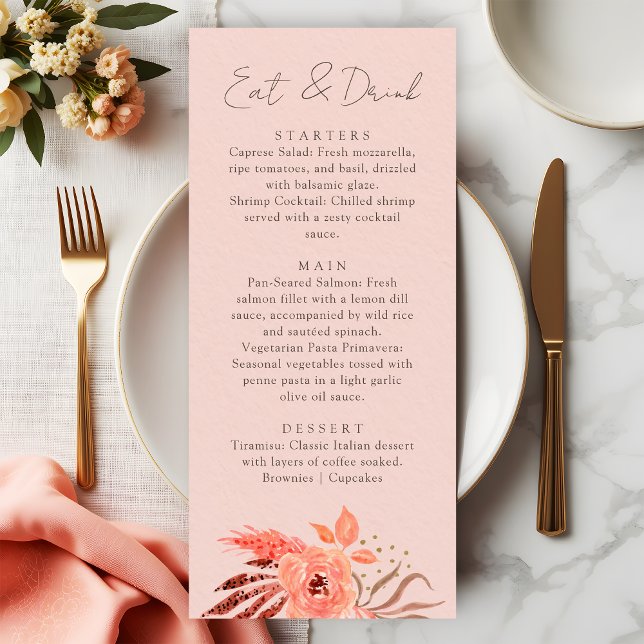 Menu Coral Floral Terracotta Eat and Drink Wedding (Criador carregado)