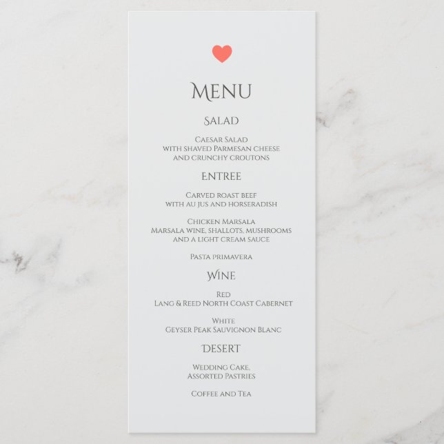 Menu Coral Heart Wedding (Frente)