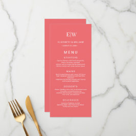 Menu Coral Simples Sunset Elegante com Casamento Monogr