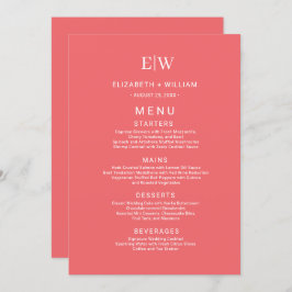 Menu Coral Simples Sunset Elegante com Casamento Monogr