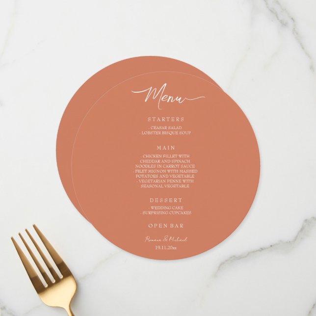 Menu Coral Terracotta Elegant (Frente/Verso In Situ)