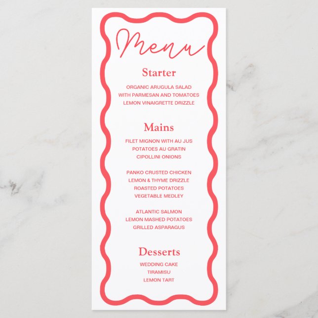 Menu Coral Wavy Retro Wedding (Frente)