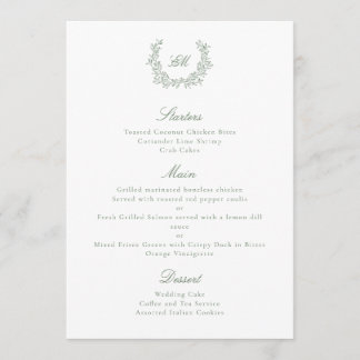 Menu Coroa Botânica de Luxo Verde e Branco Elegante